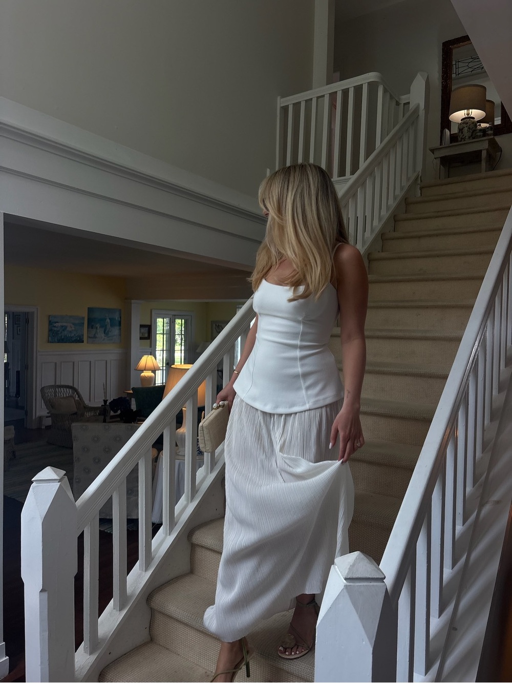 Nookie Ivory Spaghetti-Strap Dress with Pleated Detail